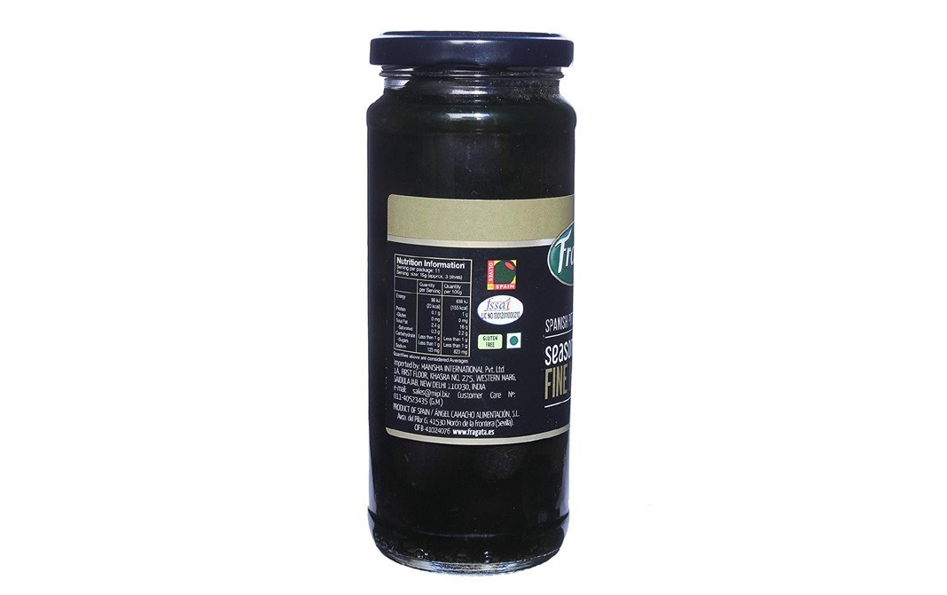 Fragata Spanish Pitted Black Olives, Seasoned With Fine Herbs   Glass Jar  330 grams